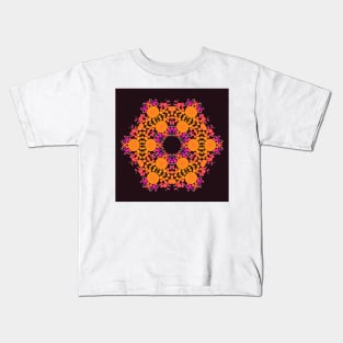 Dot Mandala Flower Orange Pink and Black Kids T-Shirt